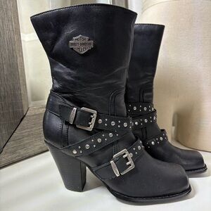 Harley-Davidson Black Heeled Boots with Buckle Straps
